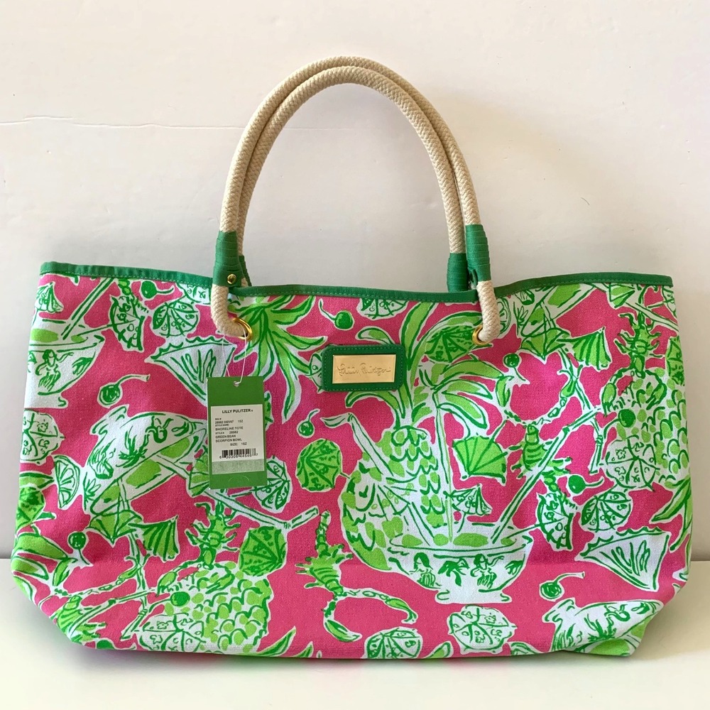 NWT HTF Lilly Pulitzer Shoreline Tote Bag Scorpion Bowl Canvas Rope Handles